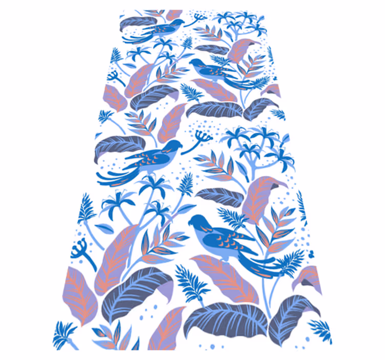 Vinyl rug flowers with blue and pink birds on leaves - TenStickers