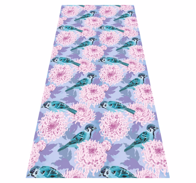Vinyl rug flowers pink garden blooms with birds - TenStickers