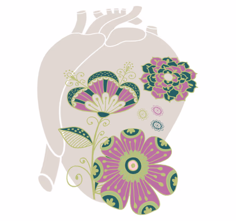 Vinyl rug flowers anatomic heart with red flowers - TenStickers
