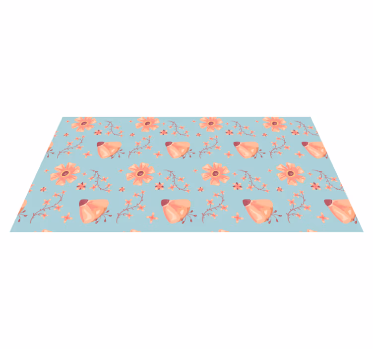 Vinyl rug flowers orange blooms on blue background - TenStickers