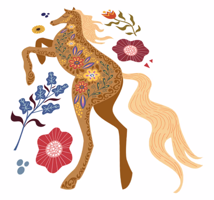 Vinyl rug flowers wild horse folklore design - TenStickers