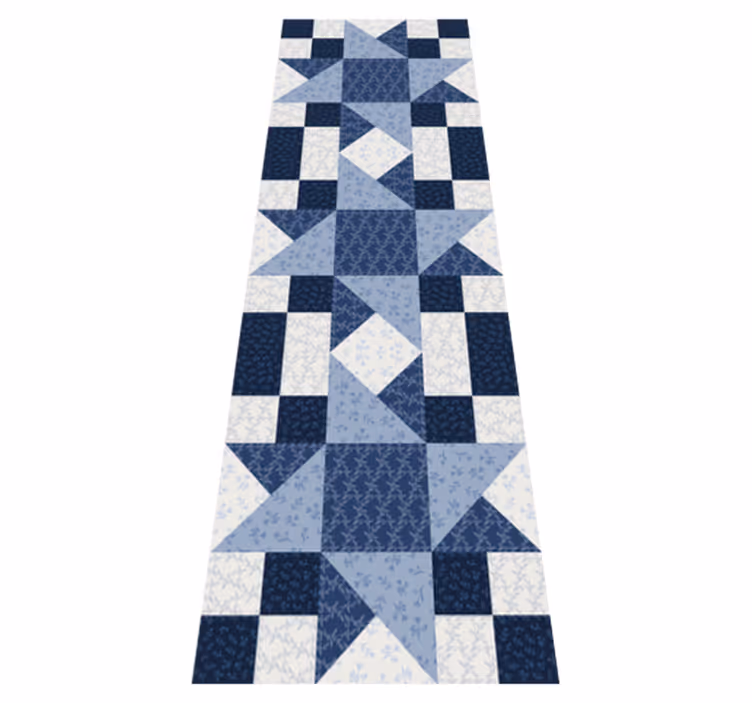 Geometric vinyl rug with patchwork blue star triangles - TenStickers