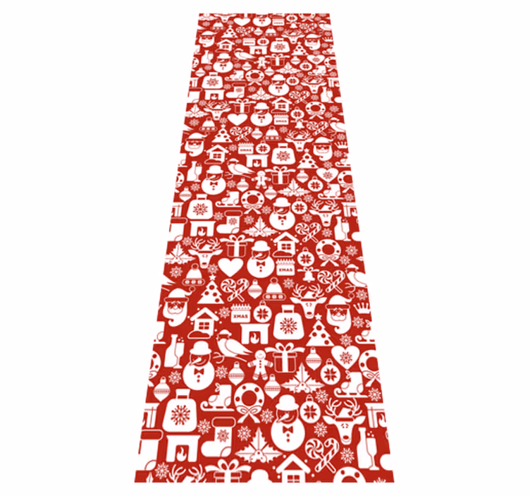 Christmas vinyl rug with red background of icons - TenStickers