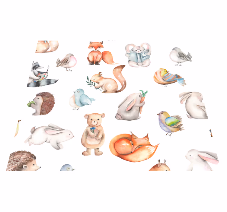 Vinyl rug featuring simple forest animals - TenStickers