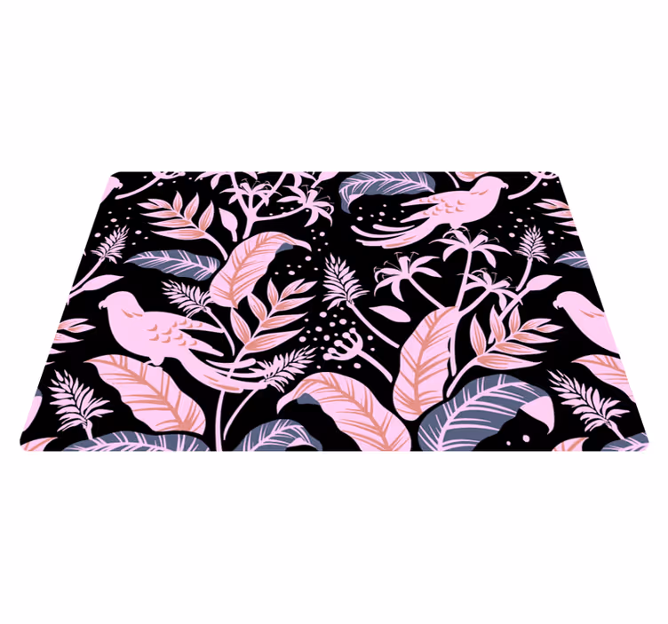 Vinyl rug flowers with black and pink birds on leaves - TenStickers