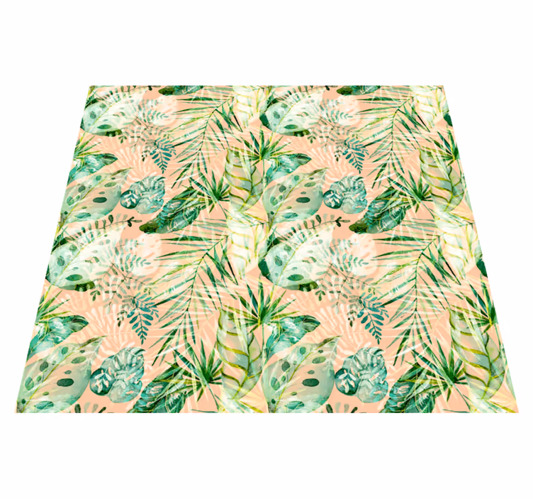 Vinyl rug flowers in pink floral leaves design - TenStickers