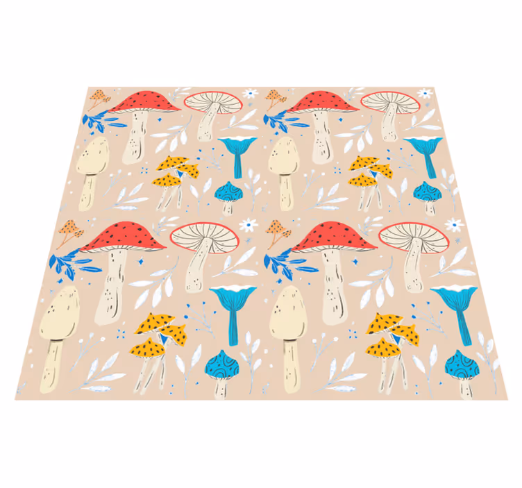 Vinyl rug flowers classic mushrooms beige background - TenStickers