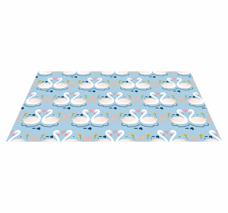 Vinyl rug flowers with swans in love on blue - TenStickers