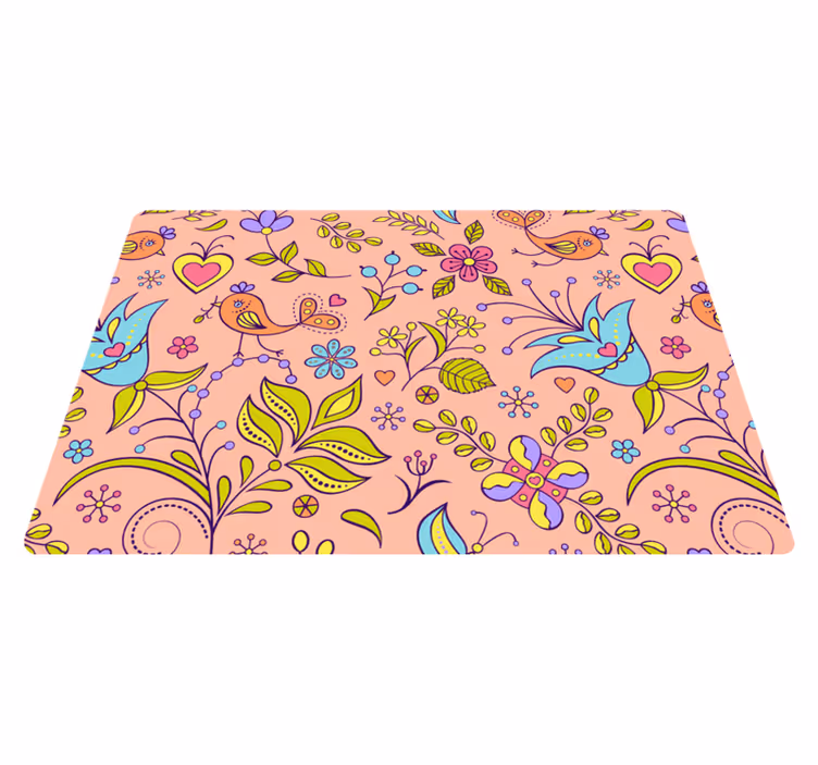Vinyl rug flowers with floral pattern and birds - TenStickers