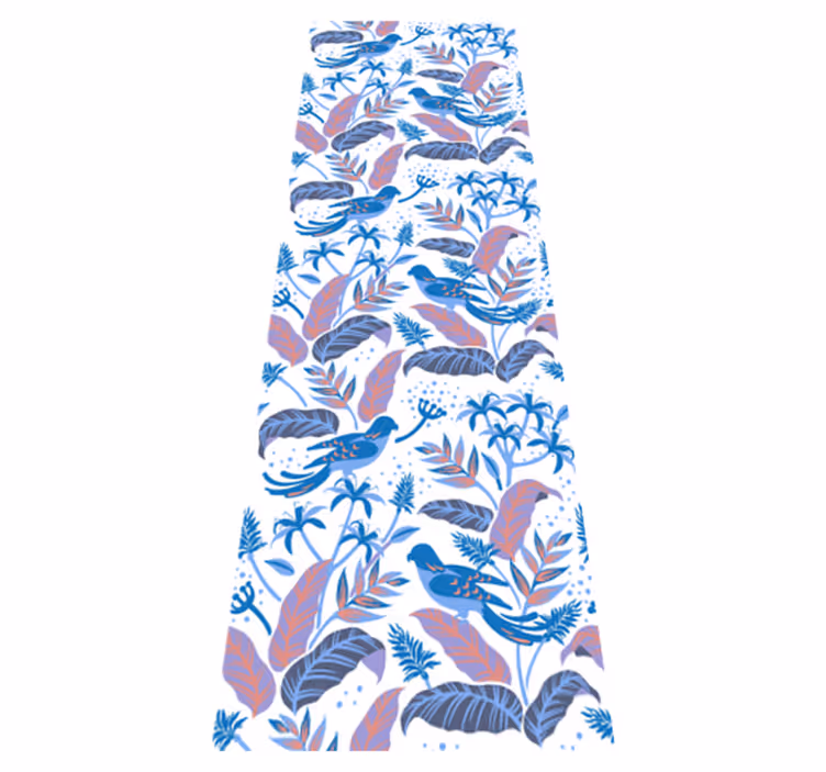 Bedroom vinyl rug with blue and pink birds on leaves - TenStickers
