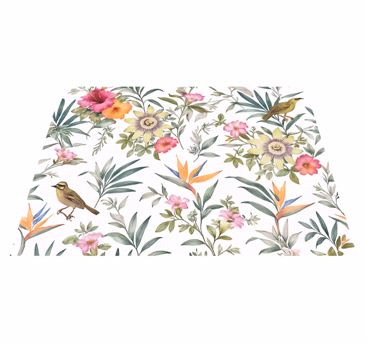 Blue floral design bedroom vinyl rug - TenStickers