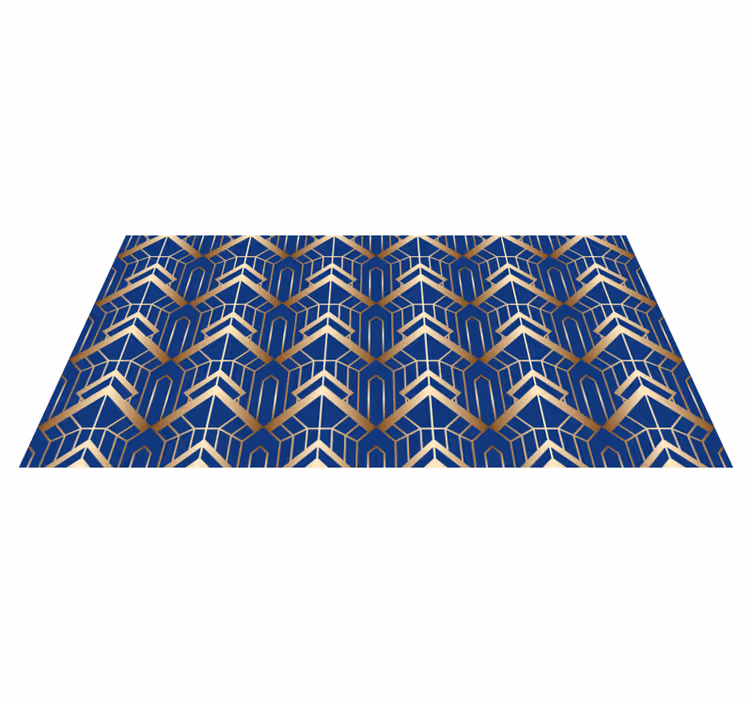 Geometric vinyl rug in modern blue and gold design - TenStickers
