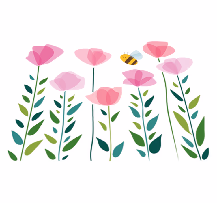 Kids vinyl rug with pink flowers and bee - TenStickers