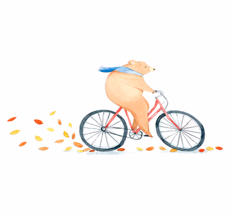 Kids vinyl rug bear riding a bicycle - TenStickers