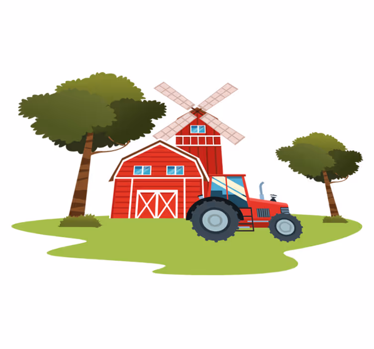 Kids vinyl rug with tractors and trees - TenStickers