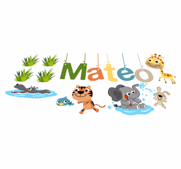 Kids vinyl rug with customizable jungle animal name - TenStickers