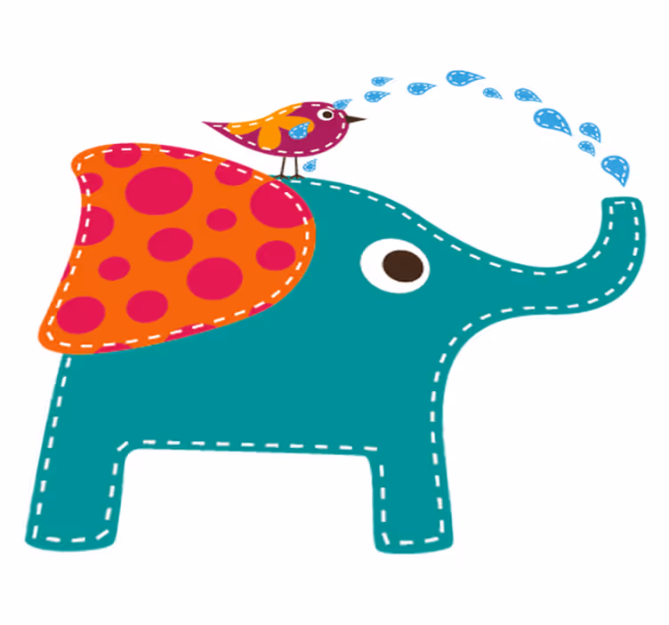 Kids vinyl rug elephant bathing bird sticker - TenStickers