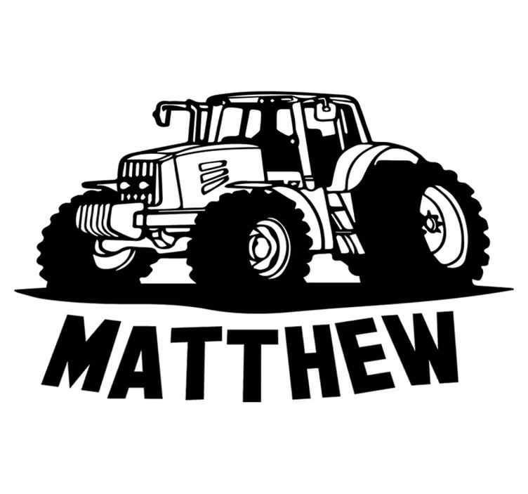 Kids vinyl rug silhouette of tractor with name - TenStickers