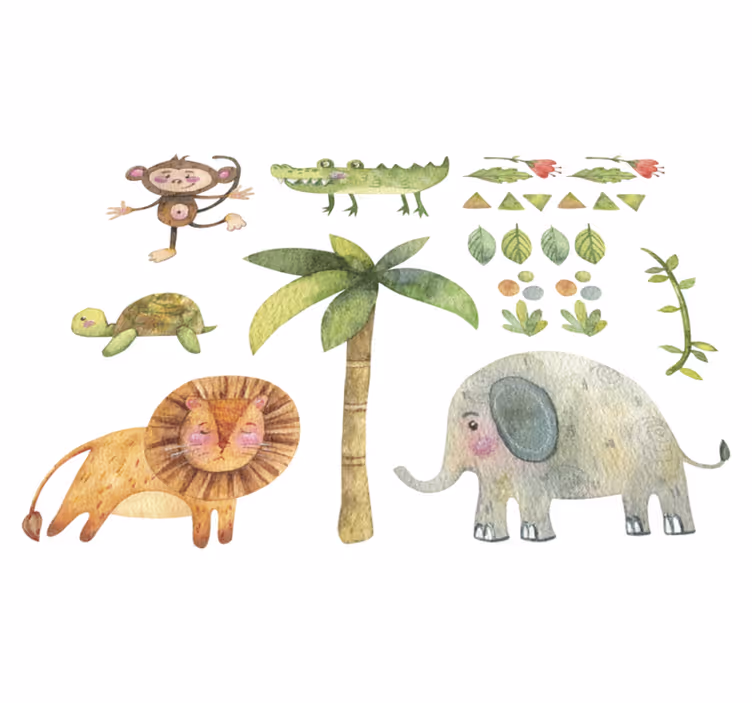 Kids vinyl rug watercolor jungle animals - TenStickers
