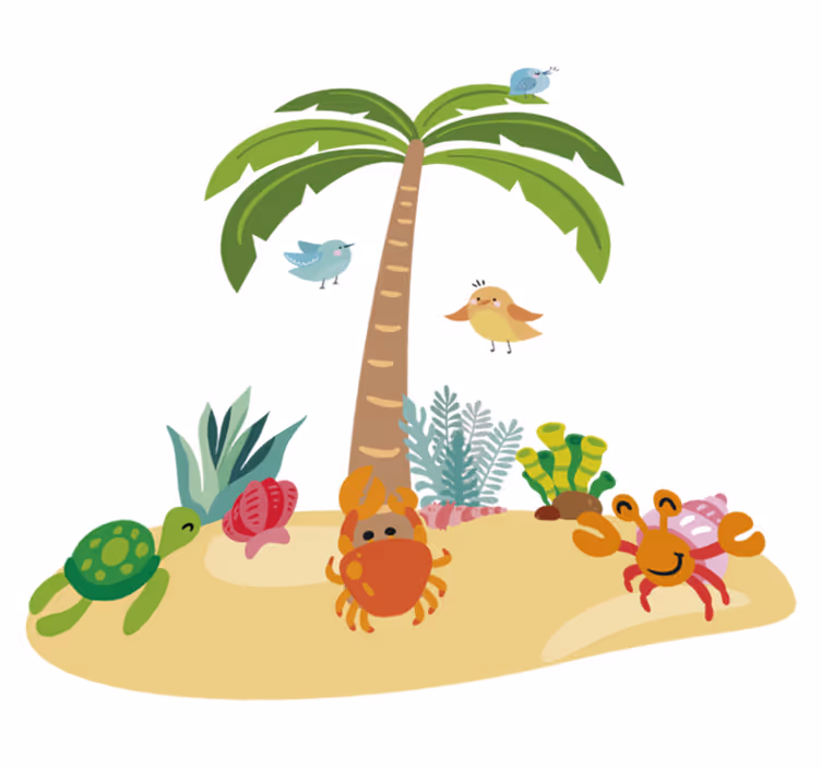 Kids vinyl rug with palms and sea animals - TenStickers