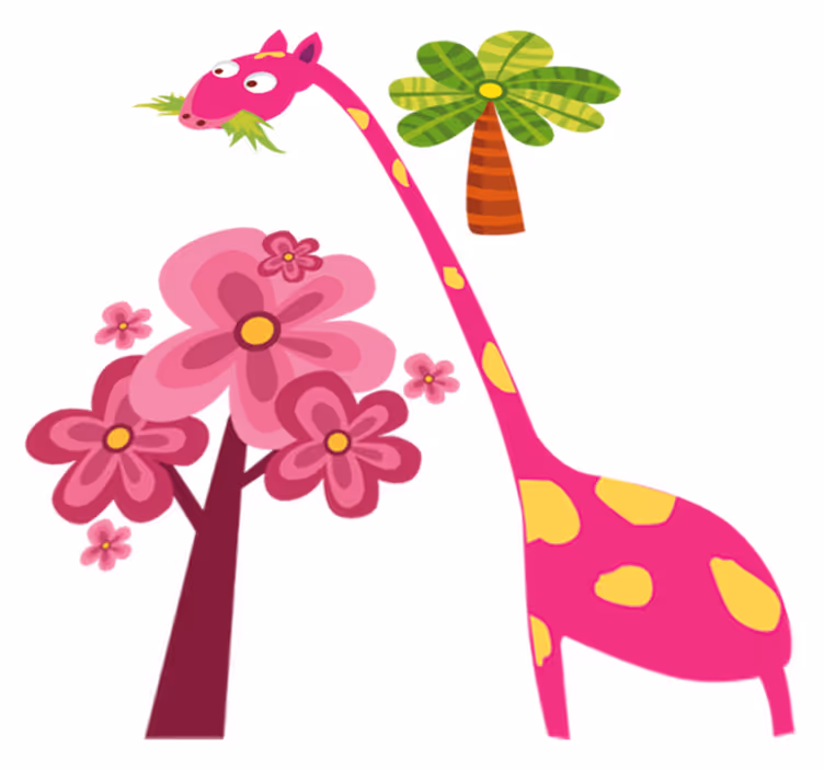 Kids vinyl rug featuring a pink giraffe eating - TenStickers