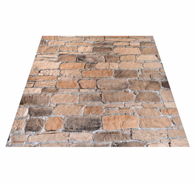 Bedroom vinyl rug light brown stone brick rustic design - TenStickers