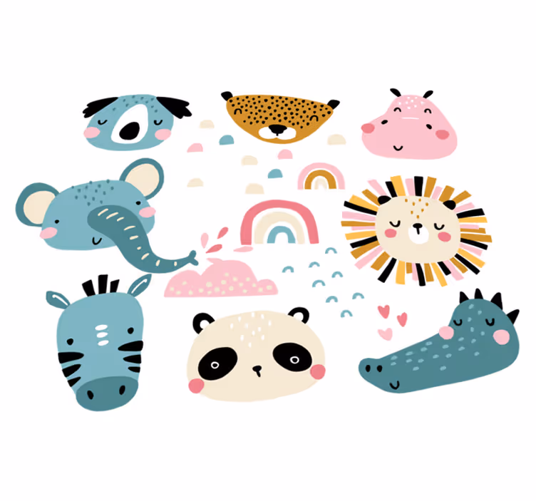 Kids vinyl rug with little animal nordic design - TenStickers