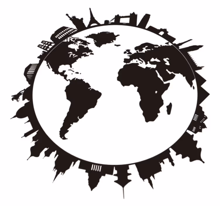 World map vinyl rug with landmarks - TenStickers