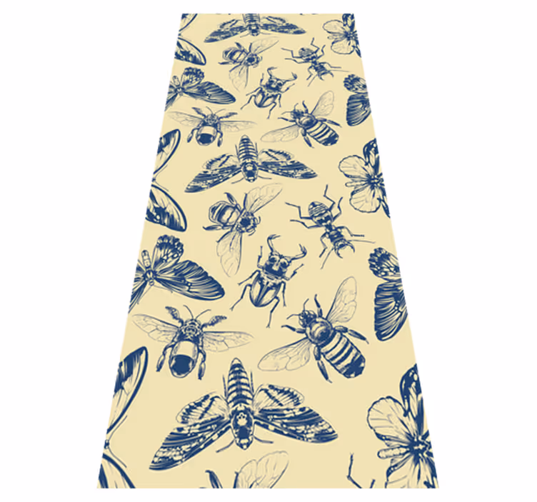 Vinyl rug bathroom with blue and yellow bees and butterflies - TenStickers