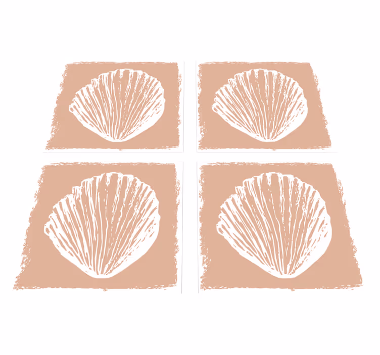Vinyl rug bathroom retro seashell pattern beige tiles - TenStickers