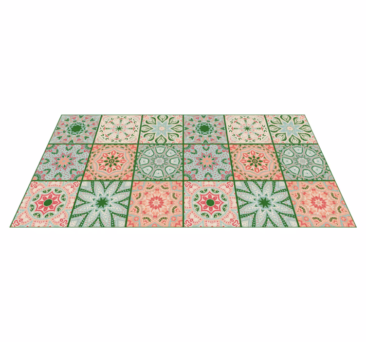 Vinyl rug bathroom in blue and green tile design - TenStickers