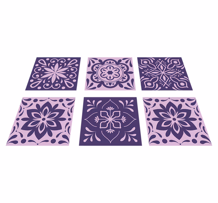 Vinyl rug bathroom purple floral design - TenStickers