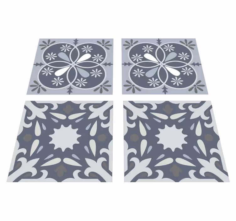 Vinyl rug bathroom blue original flower tile sticker - TenStickers
