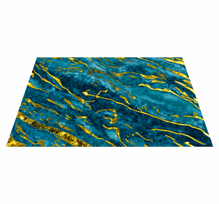 Vinyl rug bathroom blue and gold marble design - TenStickers