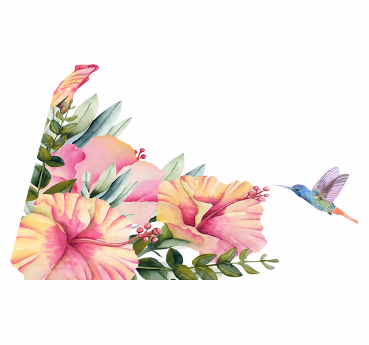 Vinyl rug bathroom flowers and hummingbird design - TenStickers
