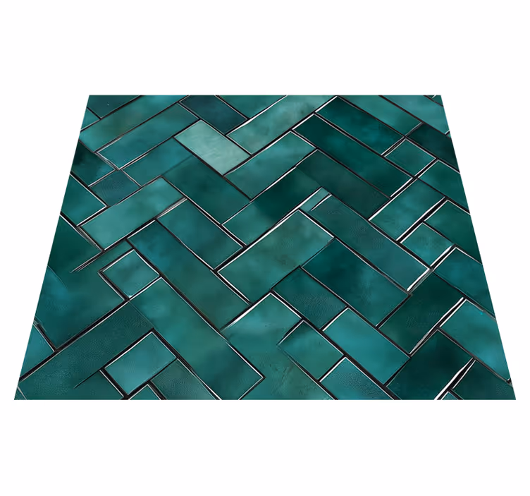 Herringbone green vinyl rug bathroom - TenStickers