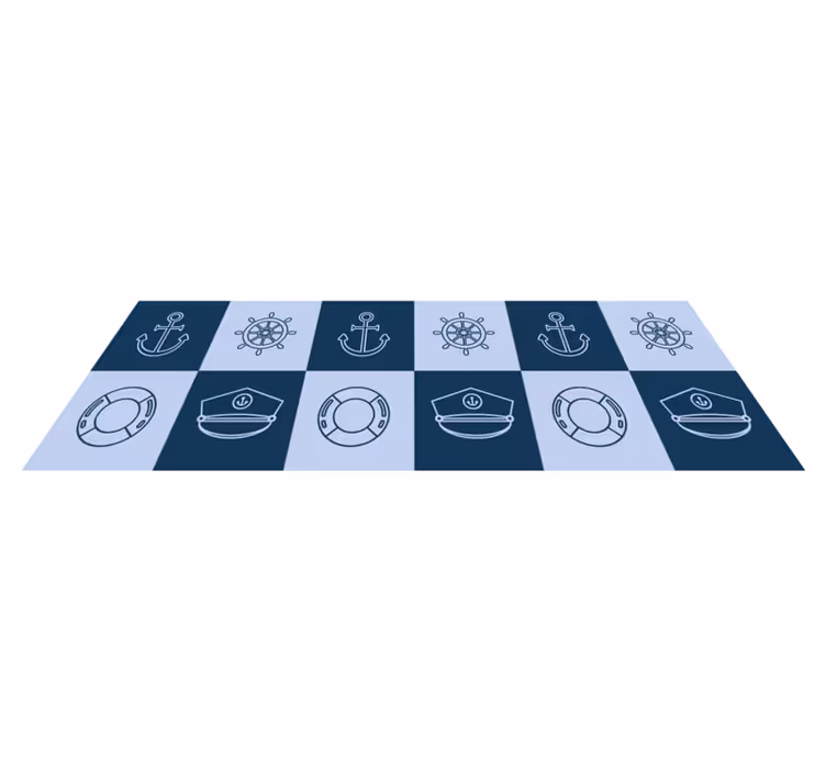 Vinyl rug bathroom with marine symbol tiles - TenStickers