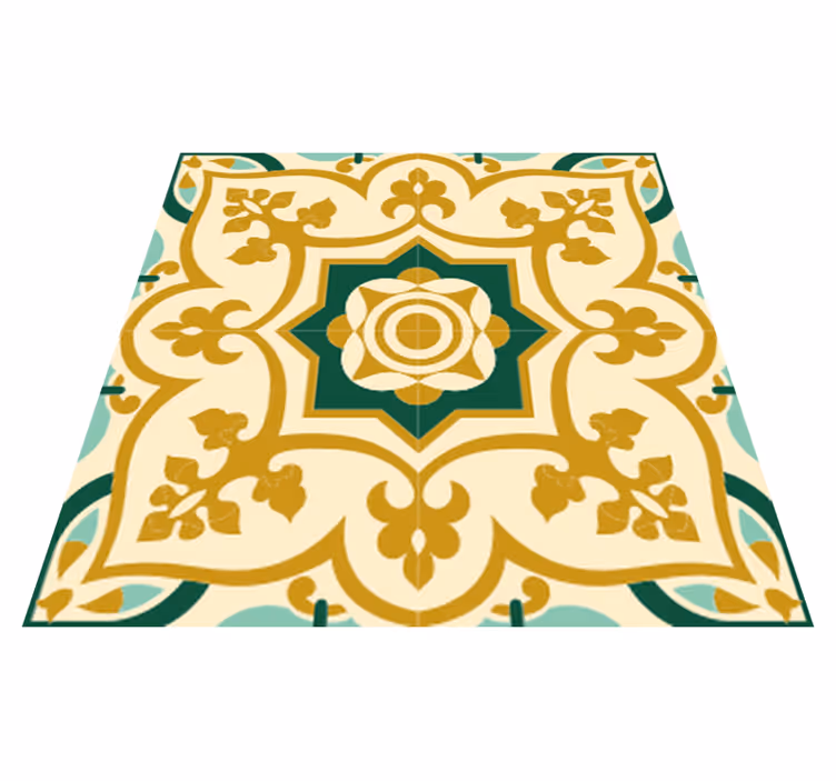 Vinyl rug bathroom with gold and green tile pattern - TenStickers