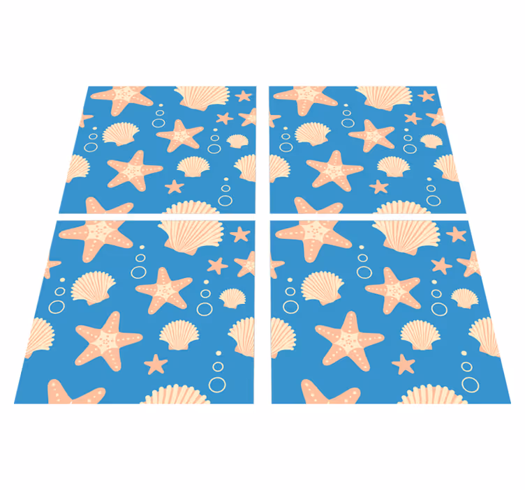 Vinyl rug bathroom fishstar and shells under sea - TenStickers
