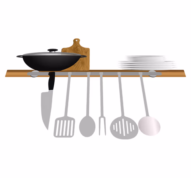 Kitchen vinyl rug dish drainer with plates and bowl - TenStickers