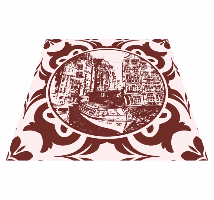 Kitchen vinyl rug with canal houses and boat - TenStickers
