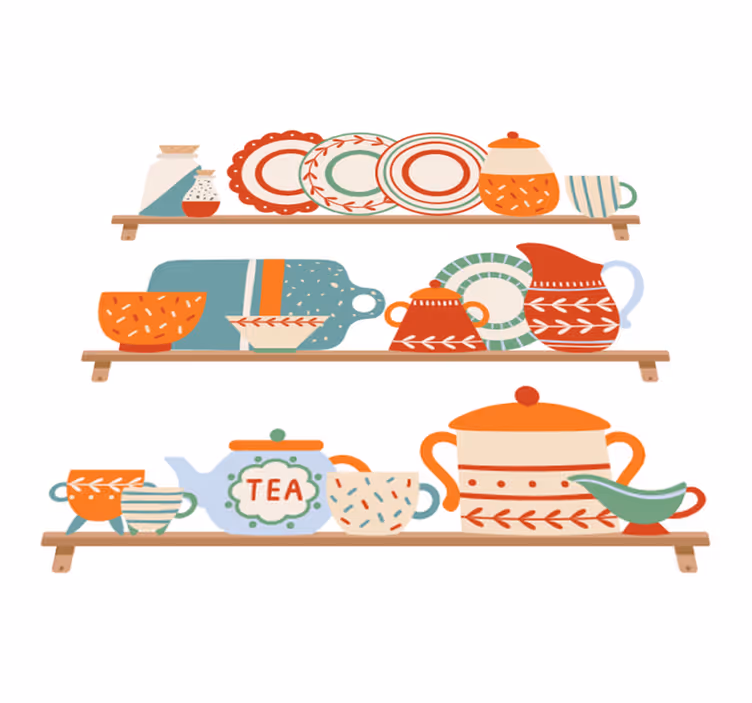 Kitchen vinyl rug for kitchen tableware on shelf - TenStickers
