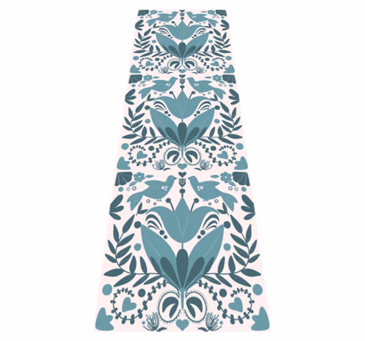 Kitchen vinyl rug with blue folk art birds pattern - TenStickers