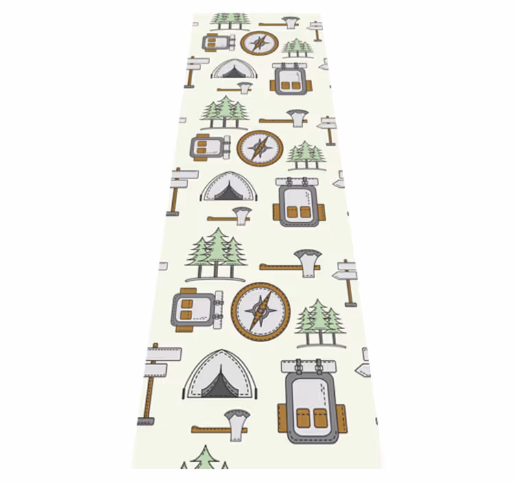 Bedroom vinyl rug camping gear set bowl, hatchet, compass - TenStickers