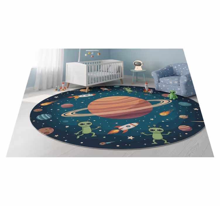 Bedroom vinyl rug with whimsical alien planet design - TenStickers