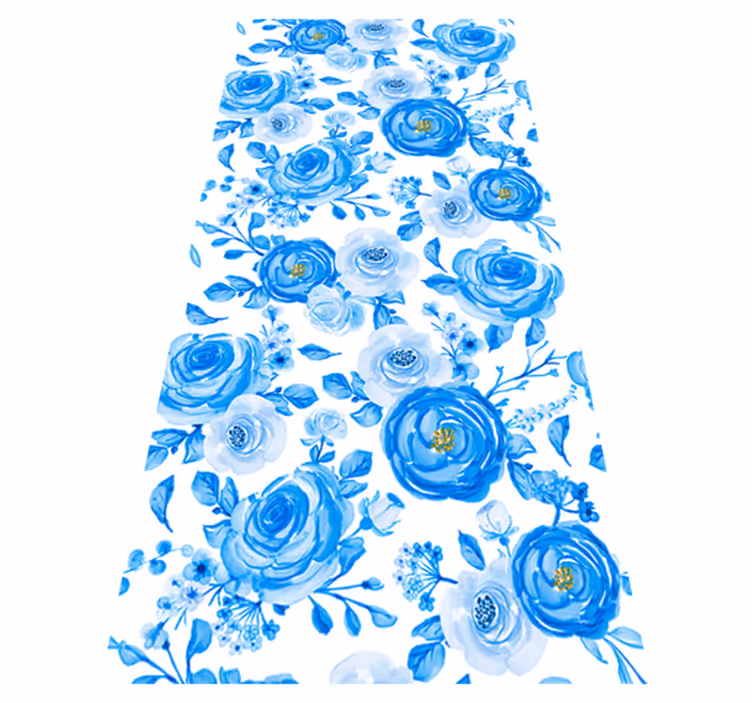 Nordic vinyl rug with blue clock flowers design - TenStickers