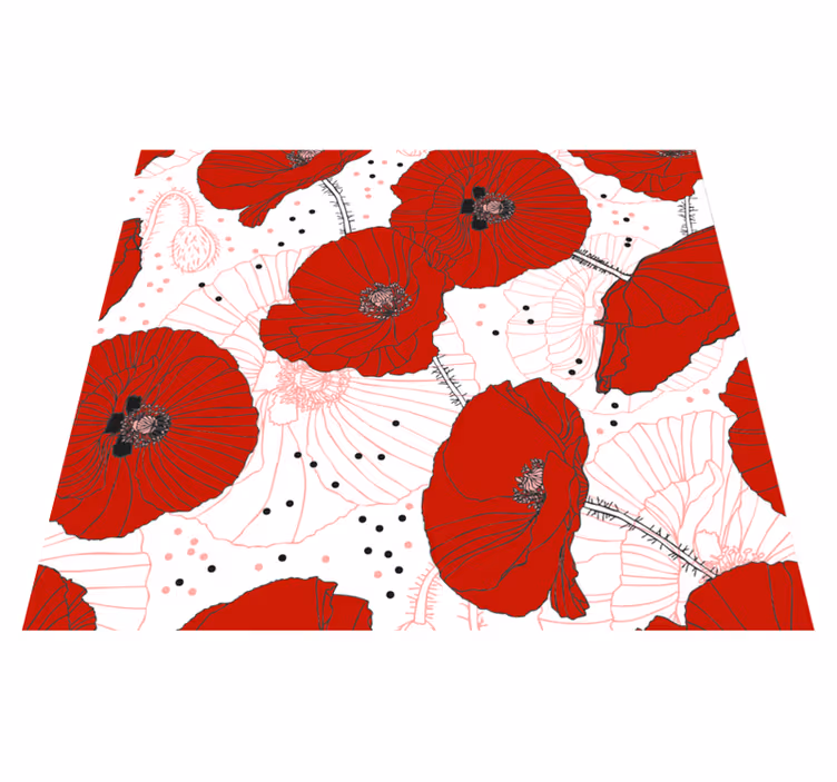 Nature vinyl rug with floral drawing and red flowers - TenStickers