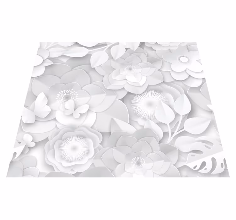 Nature vinyl rug with 3d white flowers design - TenStickers