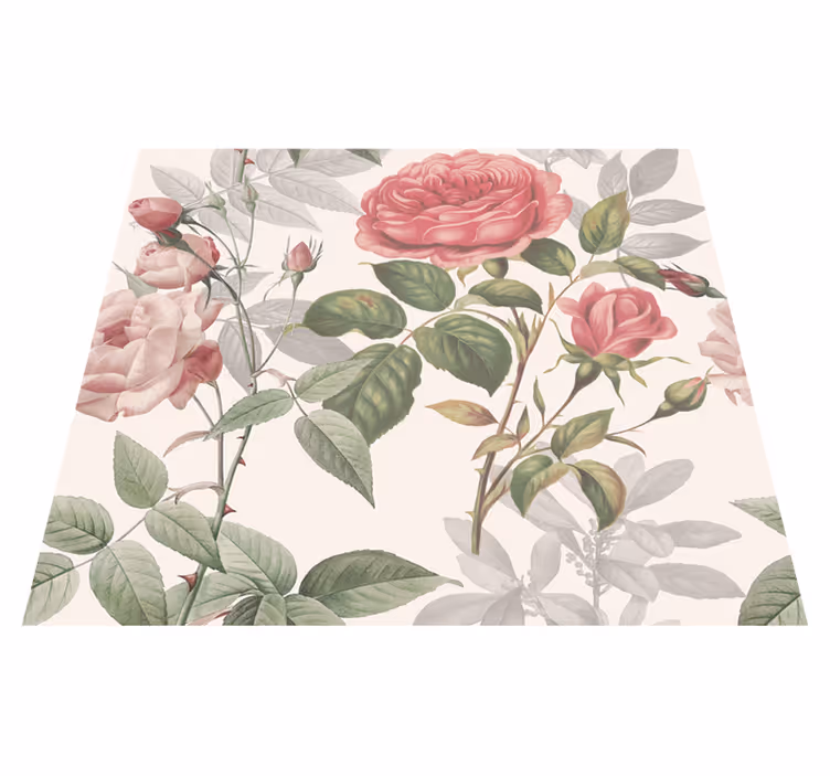 Nature vinyl rug with large roses design - TenStickers