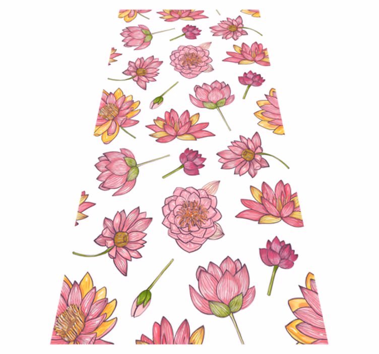 Nature vinyl rug with pink lotus flowers - TenStickers